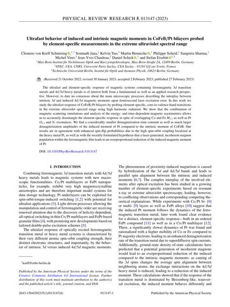 PDF Ultrafast Behavior Of Induced And Intrinsic Magnetic Moments In