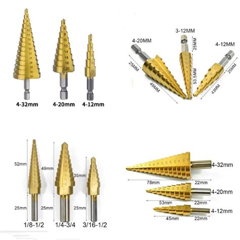 Hss Steel Titanium Step Drill Bits Mm Mm Mm Step Cone