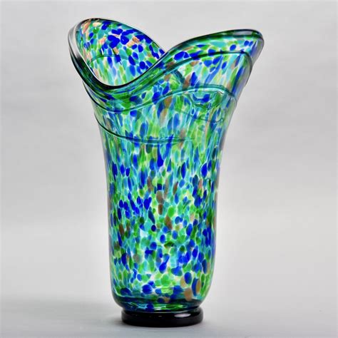 Tall Vintage Blue Green Gold Splatter Art Glass Vase For Sale At 1stdibs Tall Blown Glass