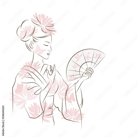 Japanese Geisha Fan Drawing