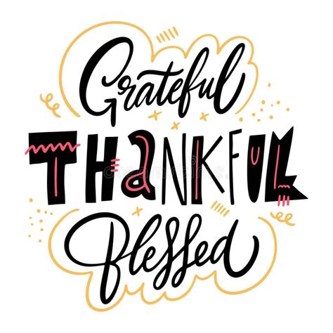 Grateful Thankful Blessed Motivation Lettering Phrase Hand Drawn