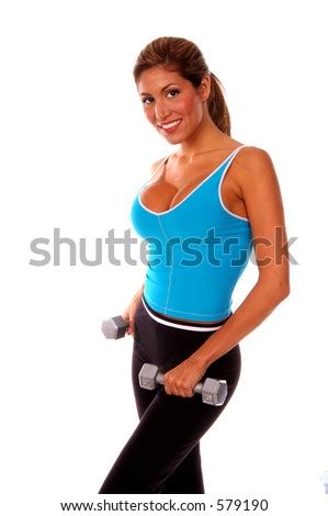 Sexy Latina Fitness Instructor Working Out With Free Weights Stock