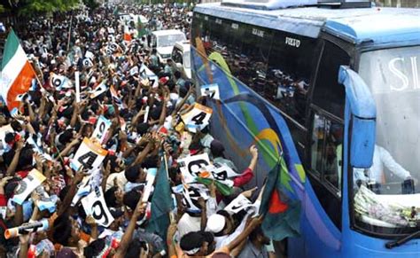 Bangladeshi Cricket Fans Gather Around The Indian Team Bus At