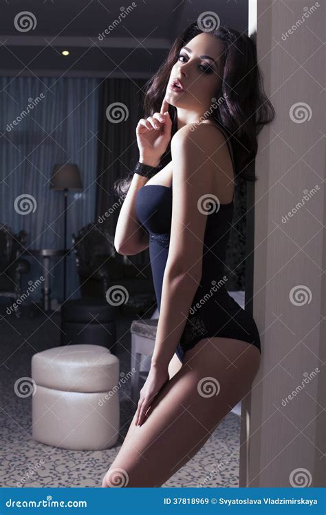 Woman With Black Hair In Lingerie Stock Image Image Of Lingerie