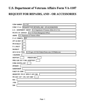 Fillable Online Department Of Veterans Affairs Form VA 1107 Fax Email