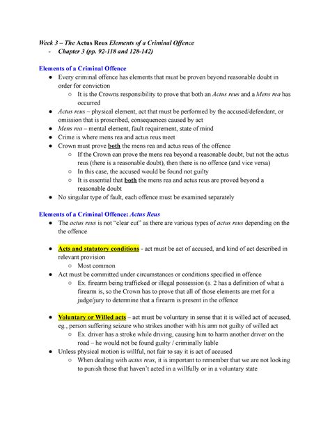 CRM Lecture Notes Class 3 Week 3 The Actus Reus Elements Of A