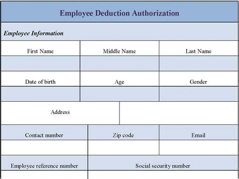 Employee Deduction Authorization Form Editable Pdf Forms