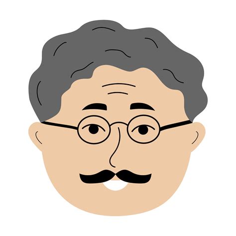 Elderly Man Face With Glasses In Doodle Style Colorful Avatar Of Gray