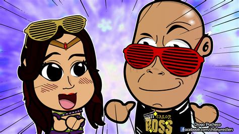 Sasha Banks And The Rock Wwe Chibi Wallpaper By Kapaeme On Deviantart