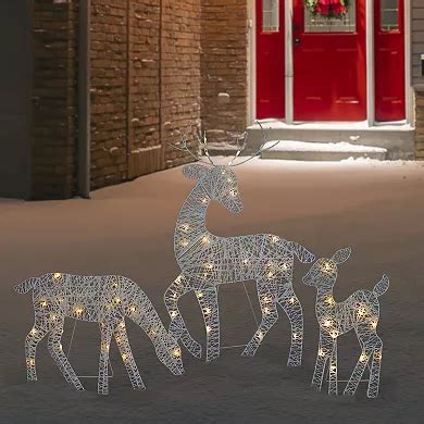 Set of 3 LED Lighted White Reindeer Family Outdoor Christmas Decorations 29"