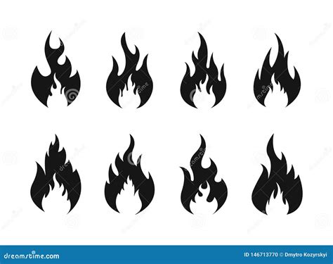 Set Of Fire Flames Icons Fire Silhouette Stock Vector Illustration