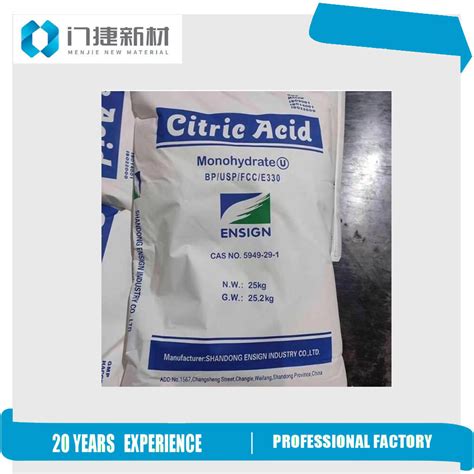 USP FCC Bp Specturm Citric Acid Monohydrate Cam 25kg Per Bag China