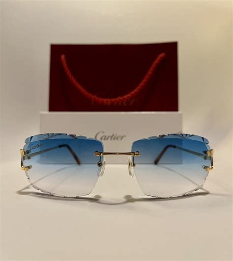 Cartier Cartier rimless Diamond cut Sky blue sunglasse BIG C CT00920 ...