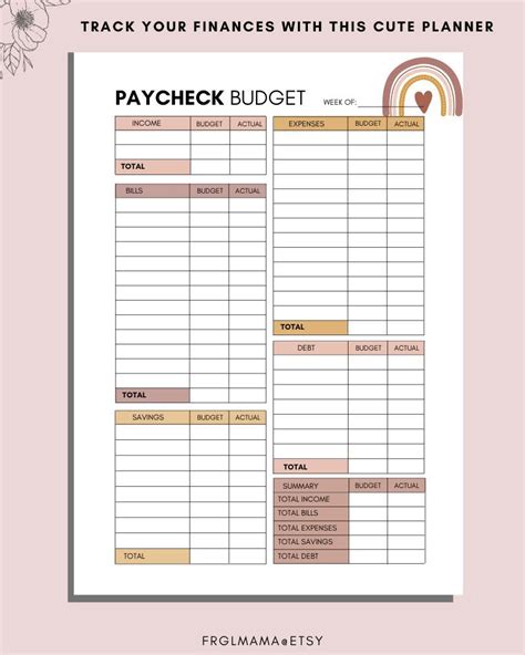 Printable Weekly Paycheck Budget Template Printable Word Searches