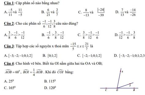 Bộ đề thi giữa học kì 2 môn Toán lớp 6 năm 2020 2021 Đề thi giữa kì