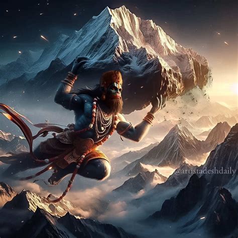 flying hanuman ji with mountain - ghantee