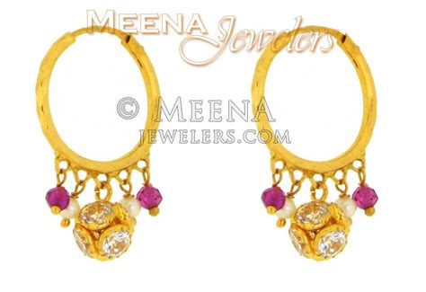 22Kt Gold Hoop Earrings - ErHp1303 - 22Kt Gold Hoop Earrings with Cubic ...