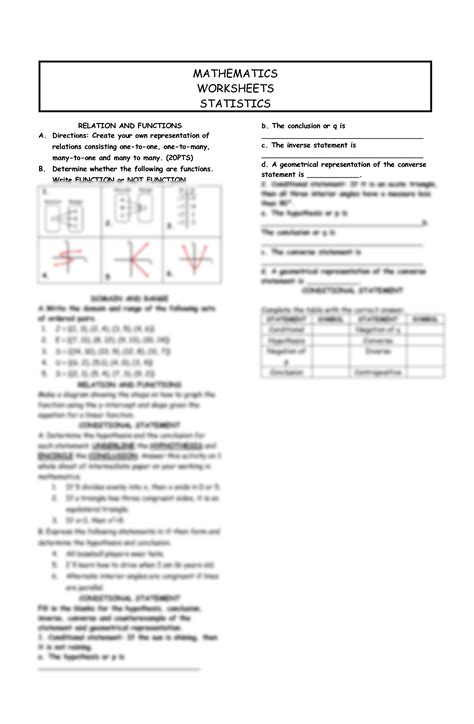 Solution Mathematics Statistics Worksheets Relation And Function