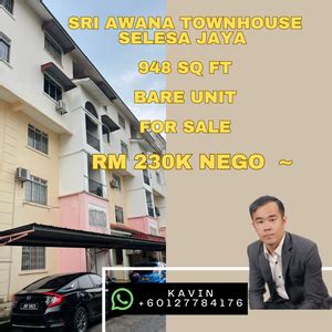 Sri Awana Townhouse Selesa Jaya Second Floor Bare Unit For Sale For