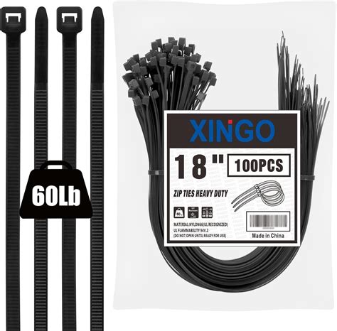 Amazon XINGO 18 Inch Black Zip Ties Heavy Duty 100 Pack Black