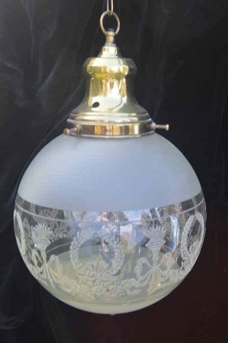 A Large Mid Late 20th Century Etched Glass Ceiling Light