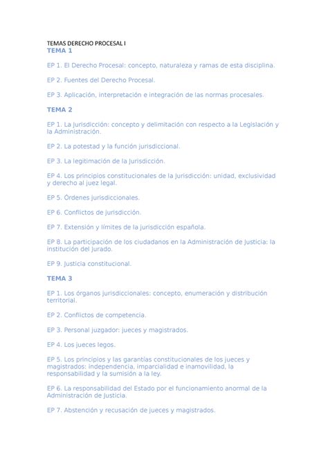 Temas Derecho Procesal I Temas Derecho Procesal I Tema Ep El