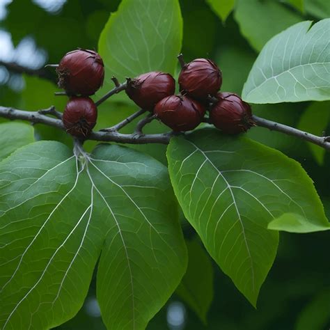 Un árbol con hojas verdes y bayas rojas Vector Premium