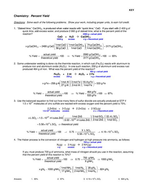 Percent Yield Lecture Notes Chemistry Docsity Worksheets Library