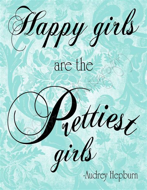 Happy Girls Are The Prettiest Audrey Hepburn Print Teal Wall Etsy