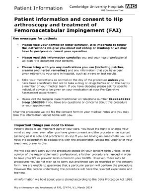 Fillable Online Cuh Org Patient Information And Consent To Hip Cuh