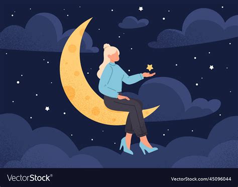 Woman Sitting On Moon Royalty Free Vector Image