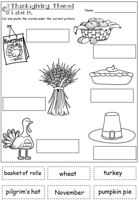 Thanksgiving Themed Cut And Paste Labelling Worksheets Worksheets Library