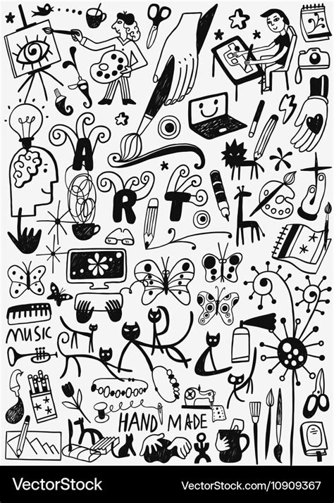 Art Tools Paint Doodles Royalty Free Vector Image