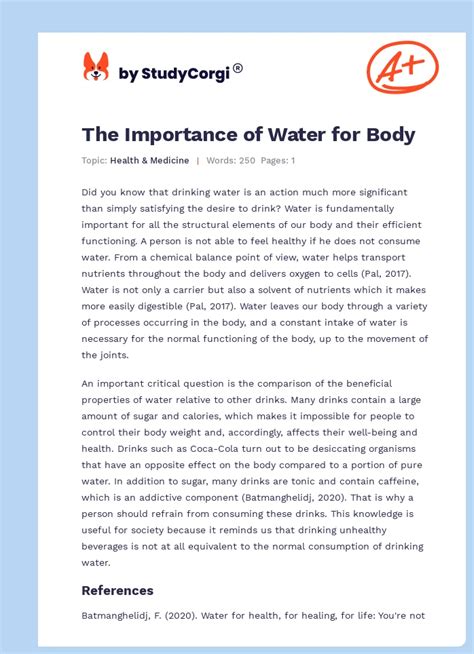 The Importance of Water for Body | Free Essay Example
