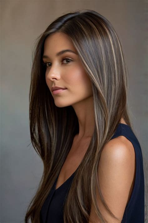 Soft Ash Brown Highlights for a Sleek, Cool-Toned Look | Pelo largo con ...