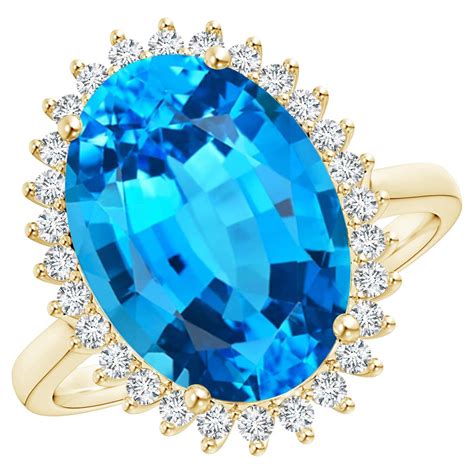 Customizable ANGARA GIA Certified Swiss Blue Topaz Classic Floral Halo