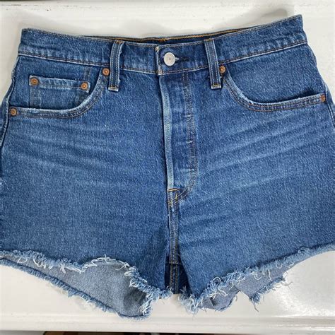 Levi S 501 Button Fly High Rise Frayed Denim Shorts 29 Gem