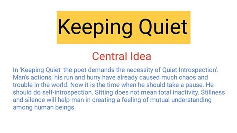 Keeping Quiet Central Idea Central Idea Of Keeping Quiet Central