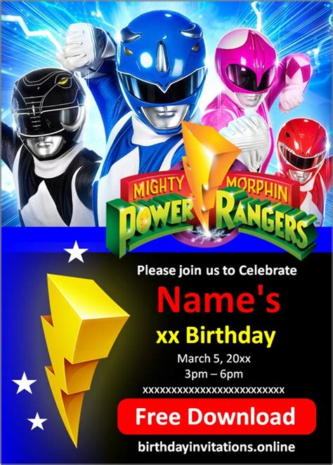 Power Rangers Invitations Birthday Invitations