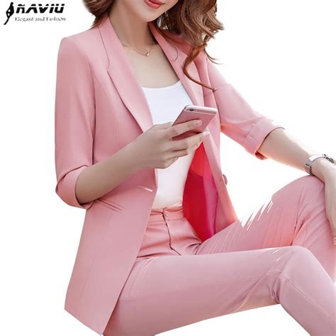 2018 New Ladies Temperament Fashion Pants Suits Autumn Half Sleeve Slim Blazer And Pants Office