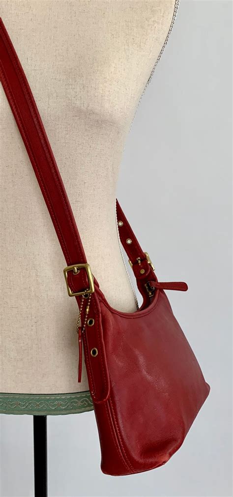 Red Leather Coach Purse Vintage Handbag Shoulder Bag Brass Hardware