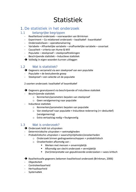 Statistiek Samenvatting Theorie Hoofdstukken Statistiek Statistiek