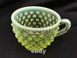 Fenton Vaseline Uranium Glass Large Hobnail Topaz Punch Bowl 12 Cups