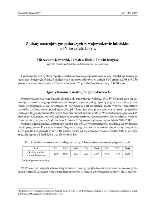 PDF Zmiany nastrojów gospodarczych w województwie lubelskim w IV