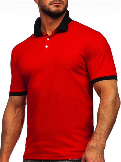 Camiseta Polo De Manga Corta Para Hombre Rojo Y Negro Bolf Rojo Y