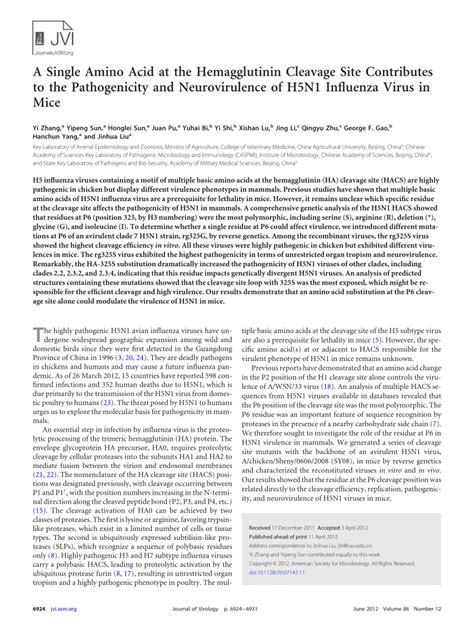 (PDF) A Single Amino Acid at the Hemagglutinin Cleavage Site ...