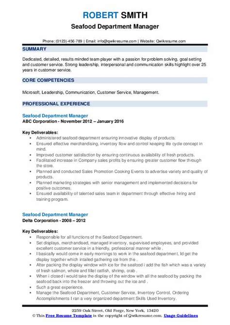 Seafood Department Manager Resume Samples Qwikresume