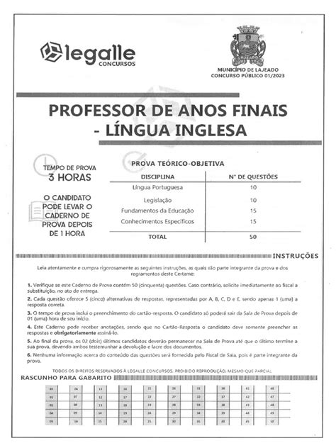 Provas Legalle Download Pdf Professor - Provas Inglês - Legalle | PDF