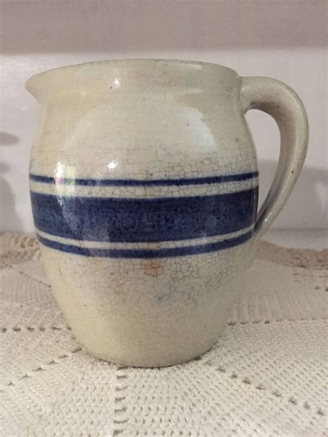 Vintage Blue Stripe Crock Pitcher American Federal Pottery Etsy