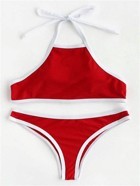 Contrast Piping Halter Bikini Set Artofit